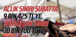 Açlık sınırı şubatta 9 bin 425 TL’ye, yoksulluk sınırı 30 bin 700 TL’ye yükseldi